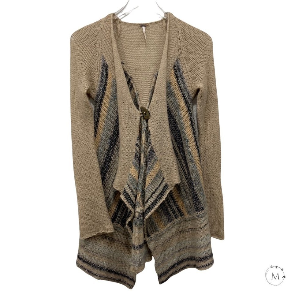Free People Size XS Cardigan Sweater Wool Mohair Acrylic Blend Beige Str…‎